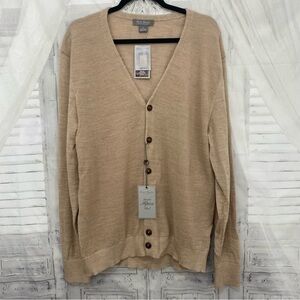 NWT Daniel Cremieux 100% ALPACA Wool Sand Camel Tan Cardigan Sweater Size Large